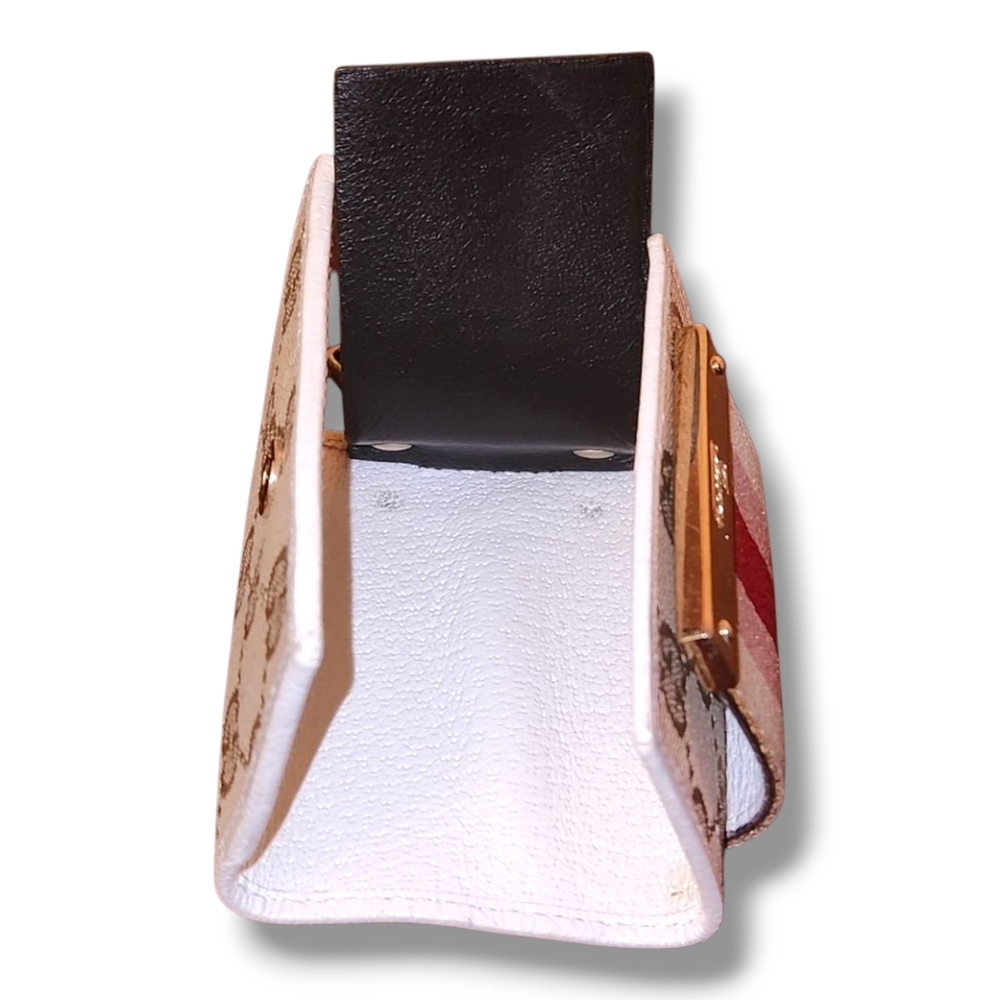Gucci Signature GG Monogram Sherry Line Cream Red Pink Webbing 6 Key Card Holder - Picture 7 of 14